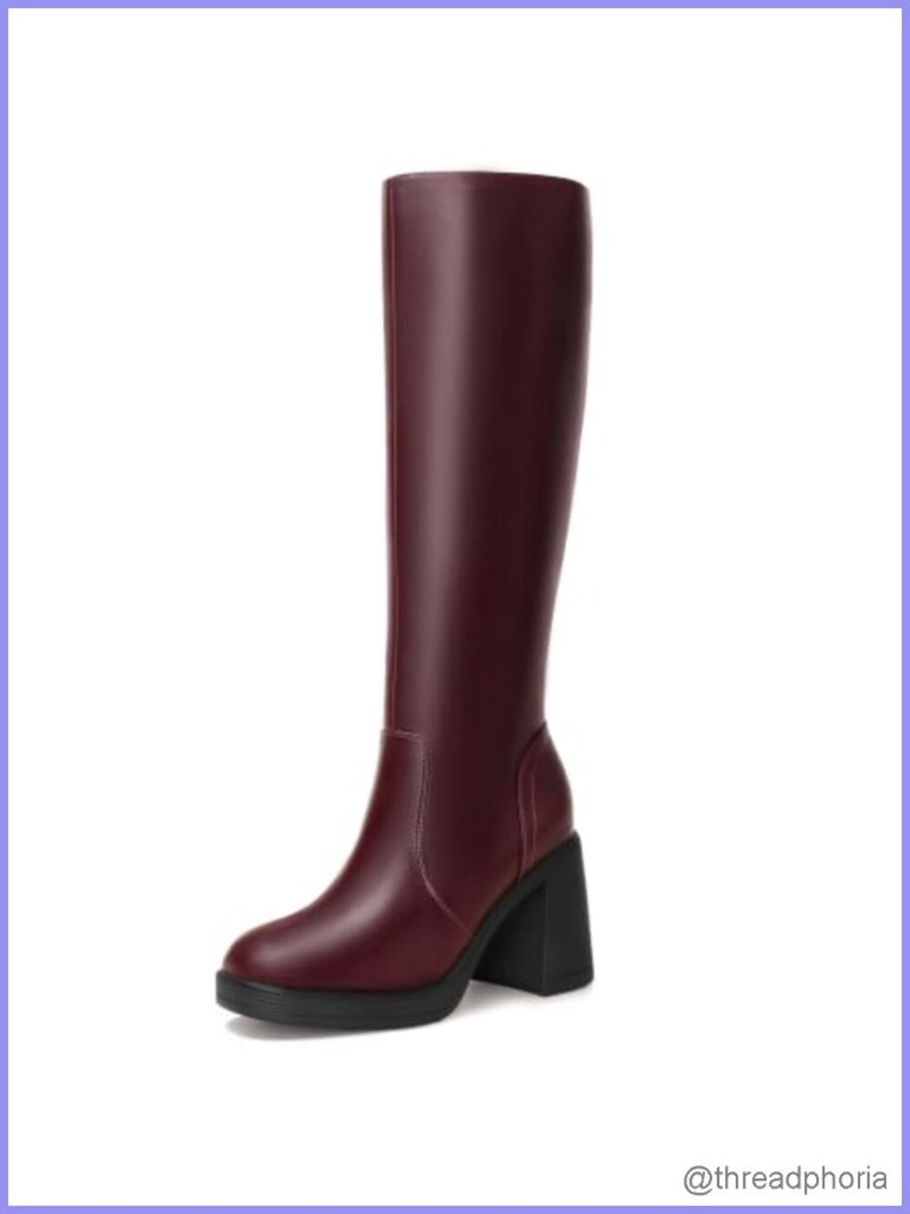 Platform Knee High Boots Square Toe Chunky Heel Side Zipper Stretch Calf